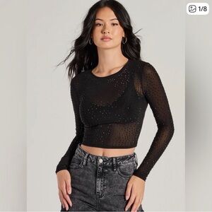 Windsor Black Rhinestone Long Sleeve Top